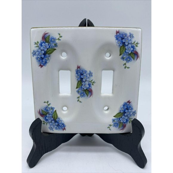 Lefton Light Switch Cover Double Blue Violets Gold - Picture 1 of 5